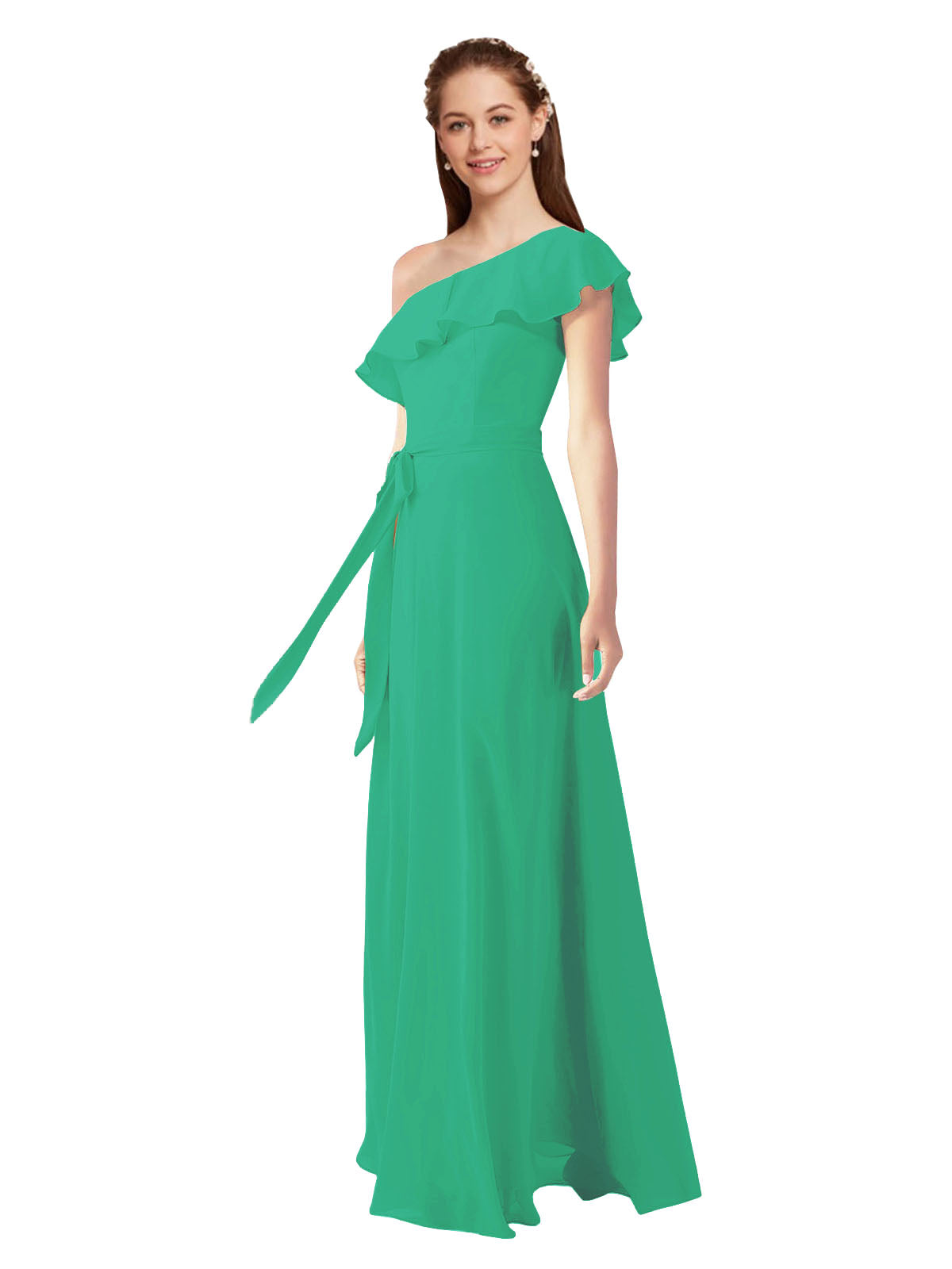 Emerald Green A-Line One Shoulder Sleeveless Long Bridesmaid Dress Kyrene