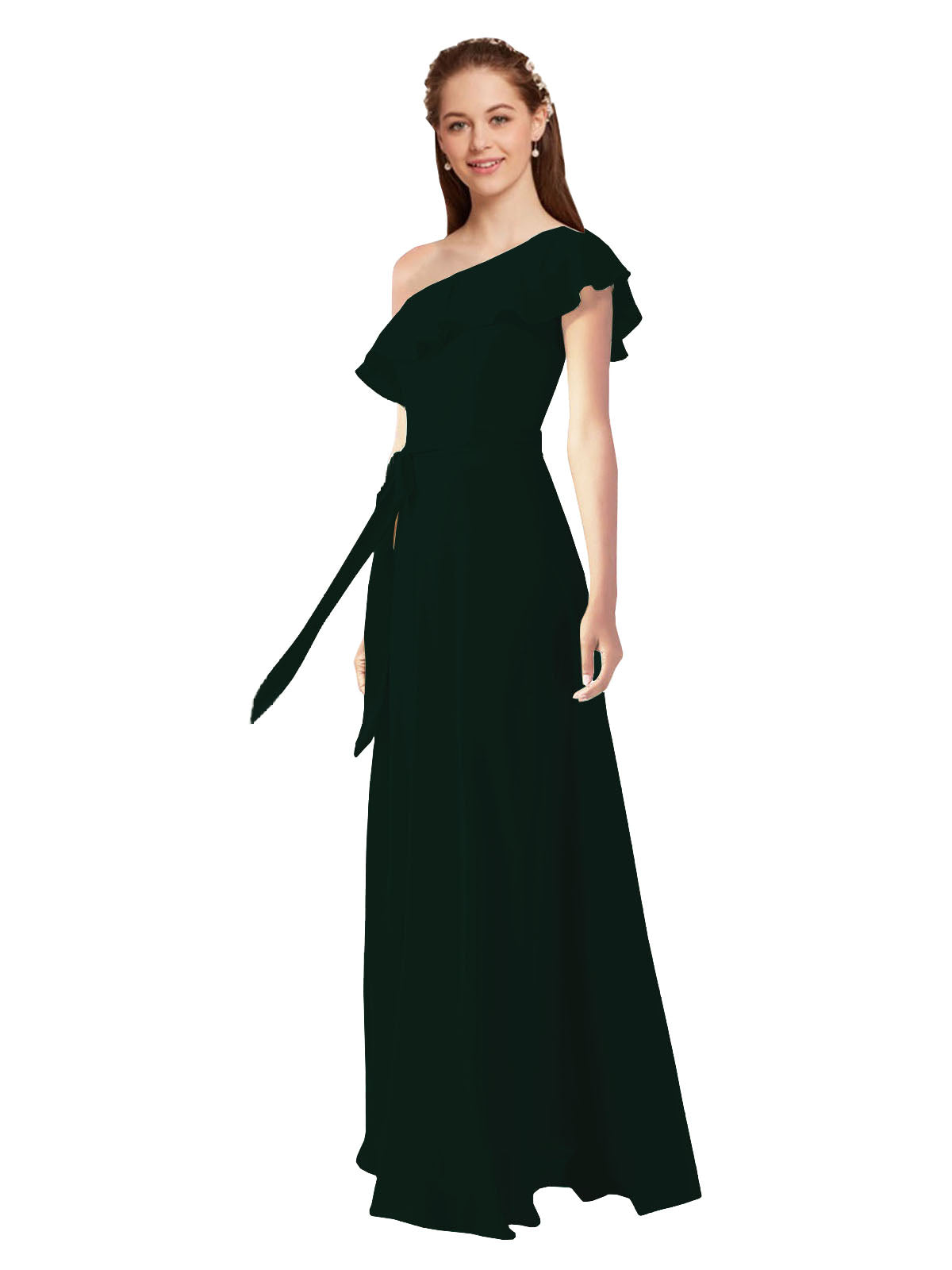 Ever Green A-Line One Shoulder Sleeveless Long Bridesmaid Dress Kyrene
