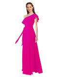Fuchsia A-Line One Shoulder Sleeveless Long Bridesmaid Dress Kyrene
