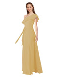 Gold A-Line One Shoulder Sleeveless Long Bridesmaid Dress Kyrene
