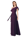 Grape A-Line One Shoulder Sleeveless Long Bridesmaid Dress Kyrene