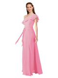 Hot Pink A-Line One Shoulder Sleeveless Long Bridesmaid Dress Kyrene