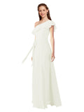 Ivory A-Line One Shoulder Sleeveless Long Bridesmaid Dress Kyrene