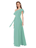 Jade A-Line One Shoulder Sleeveless Long Bridesmaid Dress Kyrene