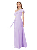 Lilac A-Line One Shoulder Sleeveless Long Bridesmaid Dress Kyrene