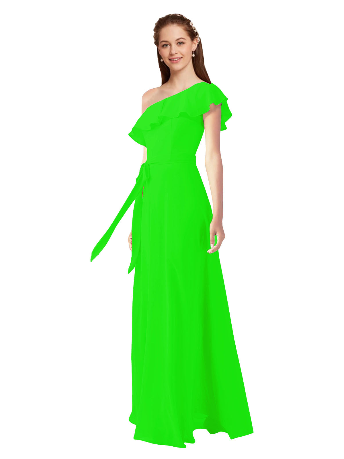 Lime Green A-Line One Shoulder Sleeveless Long Bridesmaid Dress Kyrene