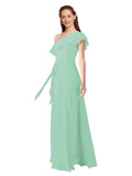 Mint Green A-Line One Shoulder Sleeveless Long Bridesmaid Dress Kyrene