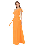 Orange A-Line One Shoulder Sleeveless Long Bridesmaid Dress Kyrene