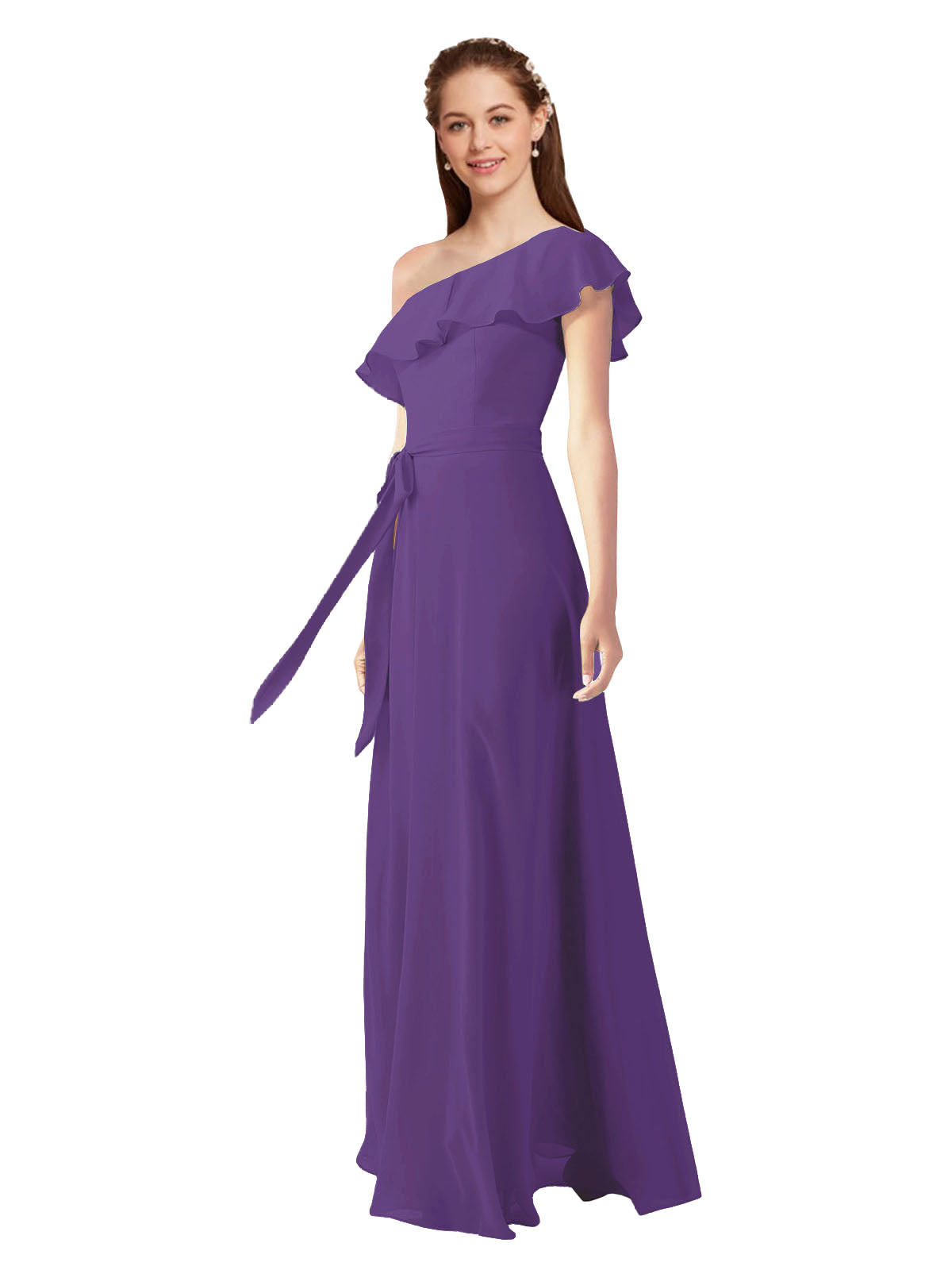 Plum Purple A-Line One Shoulder Sleeveless Long Bridesmaid Dress Kyrene
