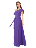 Purple A-Line One Shoulder Sleeveless Long Bridesmaid Dress Kyrene