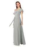 Silver A-Line One Shoulder Sleeveless Long Bridesmaid Dress Kyrene