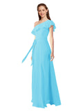 Sky Blue A-Line One Shoulder Sleeveless Long Bridesmaid Dress Kyrene