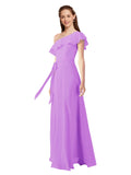 Violet A-Line One Shoulder Sleeveless Long Bridesmaid Dress Kyrene