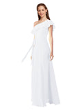 White A-Line One Shoulder Sleeveless Long Bridesmaid Dress Kyrene