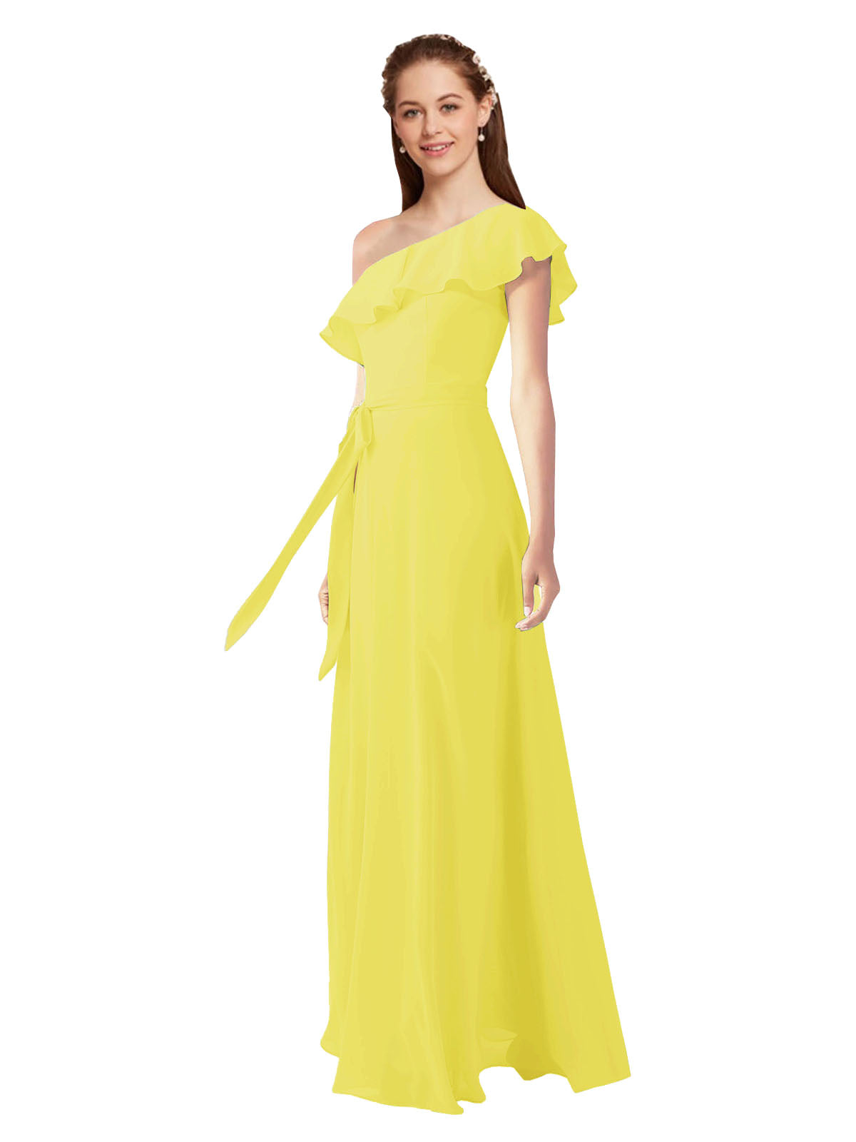 Yellow A-Line One Shoulder Sleeveless Long Bridesmaid Dress Kyrene