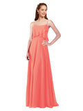 Coral A-Line Spaghetti Straps Sleeveless Long Bridesmaid Dress Catie