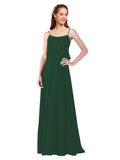 Dark Green A-Line Spaghetti Straps Sleeveless Long Bridesmaid Dress Catie
