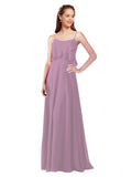 Dark Lavender A-Line Spaghetti Straps Sleeveless Long Bridesmaid Dress Catie
