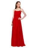 Dark Red A-Line Spaghetti Straps Sleeveless Long Bridesmaid Dress Catie