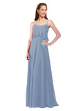 Dusty Blue A-Line Spaghetti Straps Sleeveless Long Bridesmaid Dress Catie