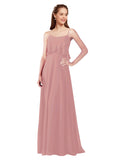 Dusty Pink A-Line Spaghetti Straps Sleeveless Long Bridesmaid Dress Catie