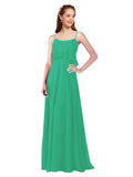 Emerald Green A-Line Spaghetti Straps Sleeveless Long Bridesmaid Dress Catie