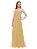 Gold A-Line Spaghetti Straps Sleeveless Long Bridesmaid Dress Catie