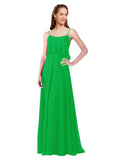 Green A-Line Spaghetti Straps Sleeveless Long Bridesmaid Dress Catie