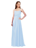 Light Sky Blue A-Line Spaghetti Straps Sleeveless Long Bridesmaid Dress Catie