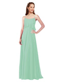 Mint Green A-Line Spaghetti Straps Sleeveless Long Bridesmaid Dress Catie