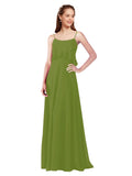 Olive Green A-Line Spaghetti Straps Sleeveless Long Bridesmaid Dress Catie