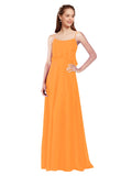 Orange A-Line Spaghetti Straps Sleeveless Long Bridesmaid Dress Catie