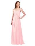 Pink A-Line Spaghetti Straps Sleeveless Long Bridesmaid Dress Catie