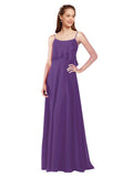 Plum Purple A-Line Spaghetti Straps Sleeveless Long Bridesmaid Dress Catie