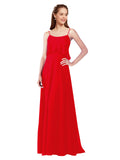 Red A-Line Spaghetti Straps Sleeveless Long Bridesmaid Dress Catie