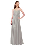 Silver A-Line Spaghetti Straps Sleeveless Long Bridesmaid Dress Catie