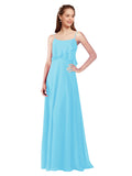 Sky Blue A-Line Spaghetti Straps Sleeveless Long Bridesmaid Dress Catie