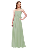 Smoke Green A-Line Spaghetti Straps Sleeveless Long Bridesmaid Dress Catie