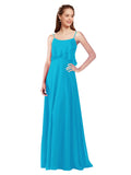 Turquoise A-Line Spaghetti Straps Sleeveless Long Bridesmaid Dress Catie