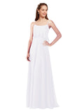 White A-Line Spaghetti Straps Sleeveless Long Bridesmaid Dress Catie