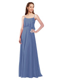 Windsor Blue A-Line Spaghetti Straps Sleeveless Long Bridesmaid Dress Catie