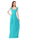 Aqua A-Line V-Neck Cap Sleeves Long Bridesmaid Dress Ashleigh