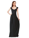 Black A-Line V-Neck Cap Sleeves Long Bridesmaid Dress Ashleigh