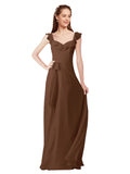 Brown A-Line V-Neck Cap Sleeves Long Bridesmaid Dress Ashleigh