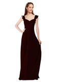 Burgundy Gold A-Line V-Neck Cap Sleeves Long Bridesmaid Dress Ashleigh