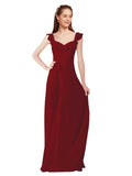 Burgundy A-Line V-Neck Cap Sleeves Long Bridesmaid Dress Ashleigh