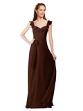 Chocolate A-Line V-Neck Cap Sleeves Long Bridesmaid Dress Ashleigh