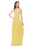 Daffodil A-Line V-Neck Cap Sleeves Long Bridesmaid Dress Ashleigh