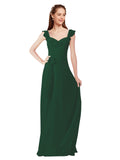 Dark Green A-Line V-Neck Cap Sleeves Long Bridesmaid Dress Ashleigh