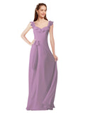Dark Lavender A-Line V-Neck Cap Sleeves Long Bridesmaid Dress Ashleigh